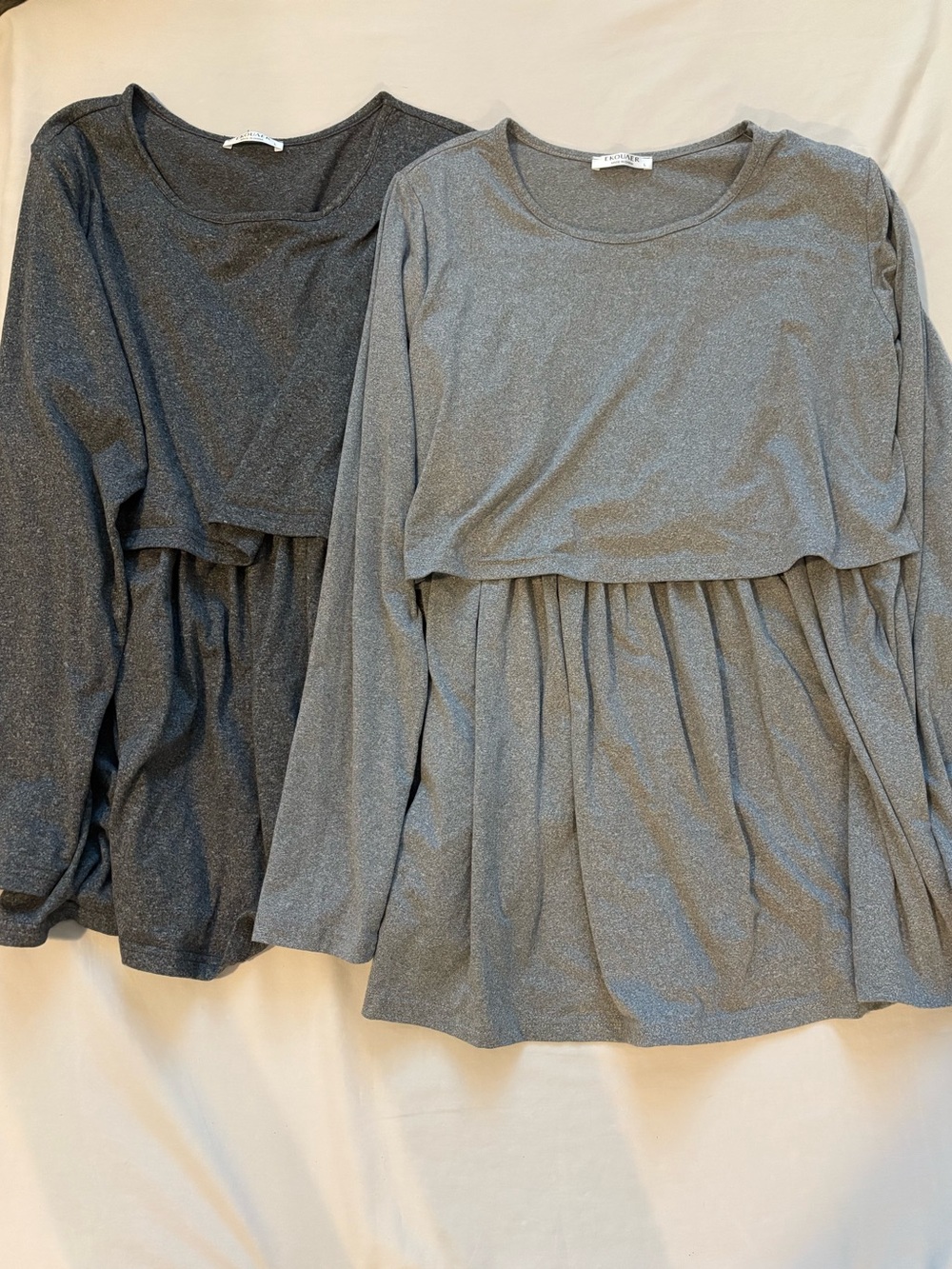 Ekouaer Maternity Nursing Tops L Lot of 2 Gray Long Sleeve Breastfeeding Shirts